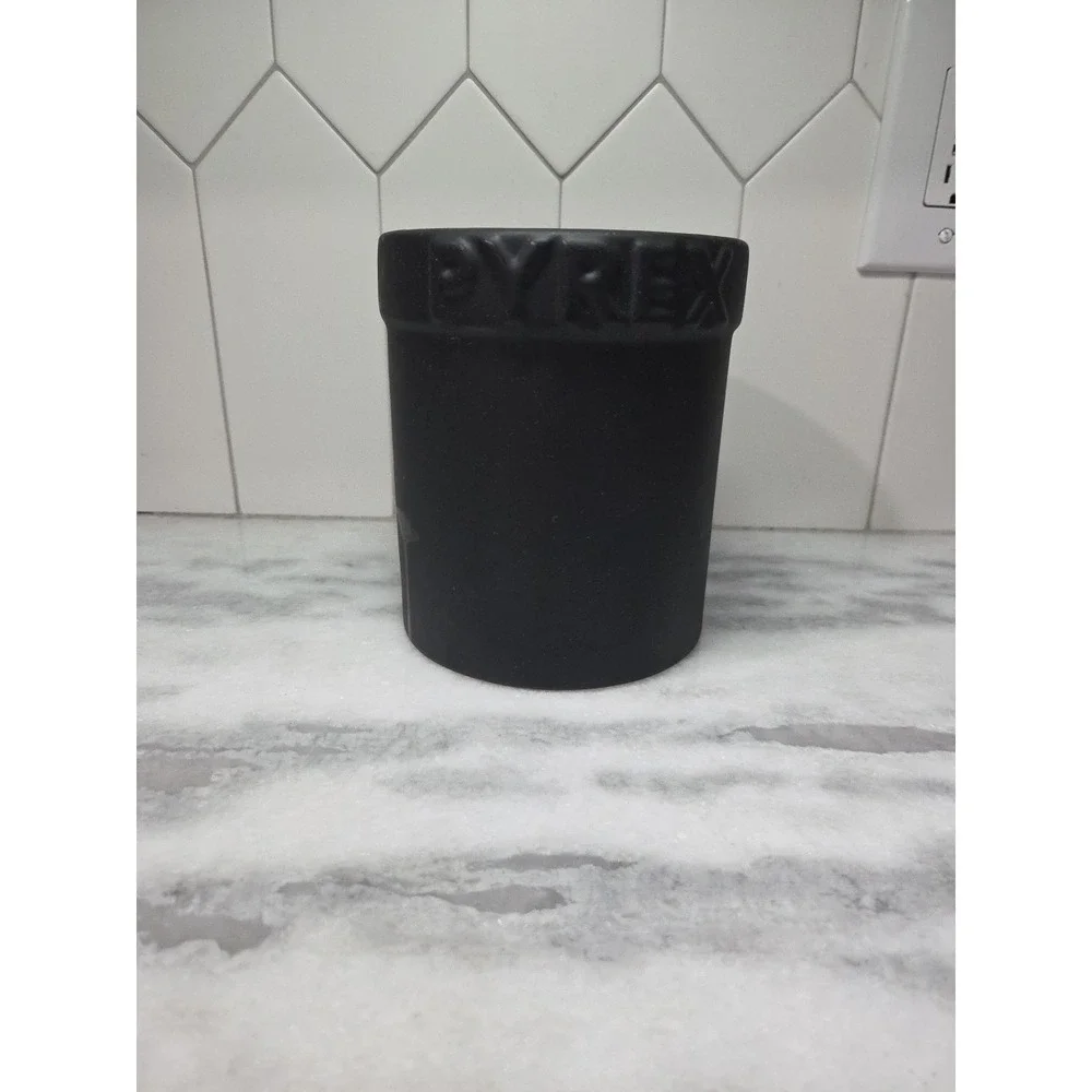 Pyrex Matte Black Utensil Holder, Vintage Kitchen Vessel, Stoneware Vase, Decor